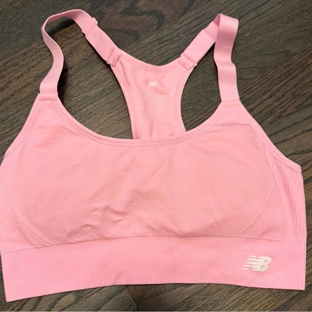 New Balance Athletic Racerback Sports Bra in Soft Pink